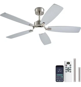 Ceiling Fans with Lights, 52 Inch Low Profile Ceiling Fan with Light and Nickel - Picture 1 of 7