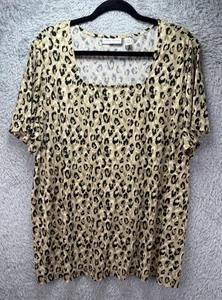 Susan Graver Liquid Knit 2X Top Womens Short Sleeve Animal Leopard Print - Picture 1 of 10