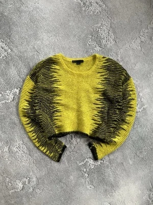 Suéter Alexander Wang Dorado Metálico Amarillo Negro Lana Difusa Angora Recortado M Foto 1 de 4