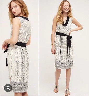 HD In Paris Anthropologie Women’s Eventide Printed Belted Sheath Midi Dress Boho - Image 1 of 4