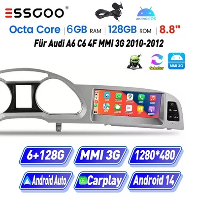 8.8" Autoradio Carplay Für AUDI A6 C6 4F MMI 3G 2010-2012 SWC 6+128GB USB BLACK - Bild 1 von 4