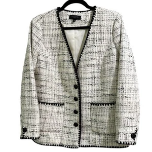Talbots White Black Tipped Tweed Blazer Jacket Women’s Size 6p Old Money Career - Picture 1 of 8