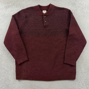 LL Bean Sweater Men 3XL Tall Red Fairisle Pullover Lambswool Button Heavy Casual - Picture 1 of 10