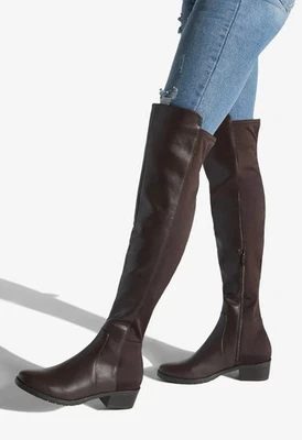 Botas de equitación ShoeDazzle Lornah WC marrón oscuro sobre la rodilla imitación cuero para mujer 8,5 Foto 1 de 4