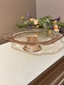 Pedestal de vidrio vintage Indiana rosa Madrid depresión pastel/pastel soporte plato - Imagen 1 de 10