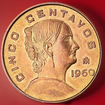 Moneda de 5 centavos 1960 RED GEM BU MEXICO excelente vintage envío rápido Foto 1 de 4