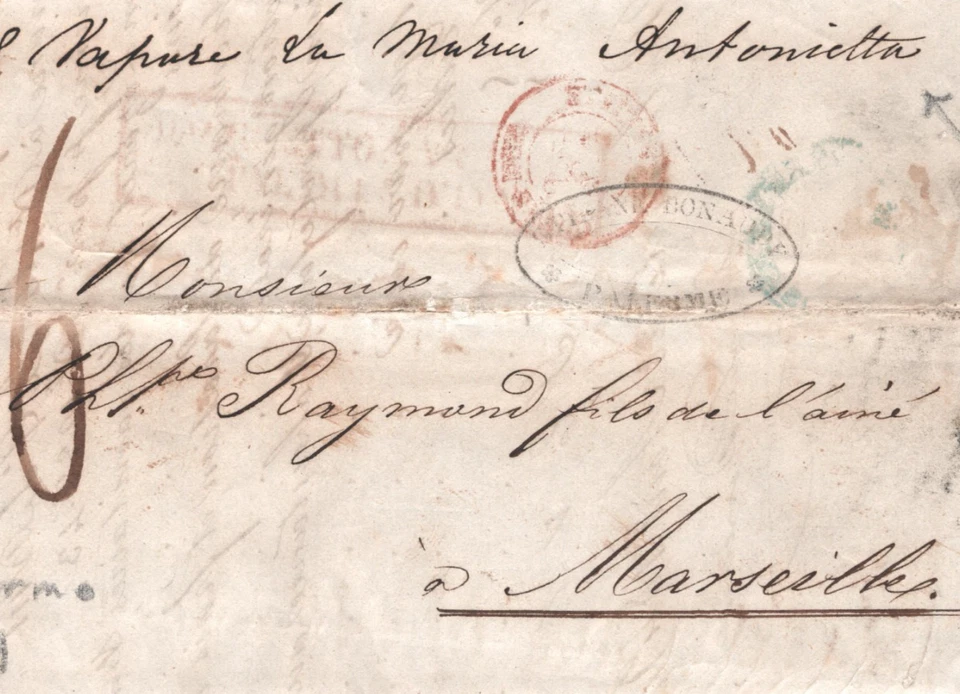 SICILY Cover 1849 Palermo LETTER Per SHIP *Marie Antoinette* Italy-France XG100 - Image 1 of 4