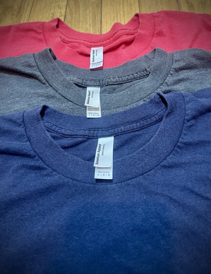 American Apparel 50/50 T-Shirt  3-Pack Heather Charcoal, Navy & Red Size Large - Image 1 of 4