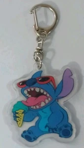 Disneyland Stitch With Ice Cream Cone Acrylic Key Ring, Zipper ClipOn 2 Sided - Picture 1 of 3
