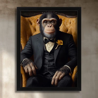 Dapper Chimpanzee in Tuxedo Vintage Monkey Portrait Chimp In A Suit Funny Animal - Image 1 of 2