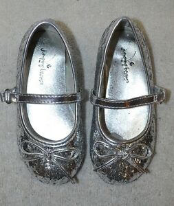 Jumping Beans Toddler Girls' Noelle Silver Glitter Mary Janes - Size 5/7 NWB