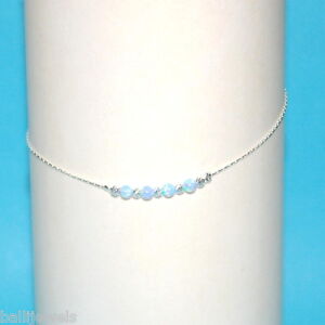 Light Blue OPAL Beads Sterling Silver 925 Chain and Beads ANKLET - Your size