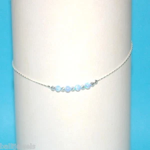 Light Blue OPAL Beads Sterling Silver 925 Chain and Beads ANKLET - Your size - Picture 1 of 6