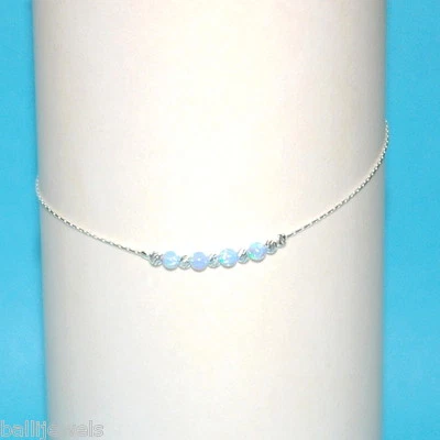 Light Blue OPAL Beads Sterling Silver 925 Chain and Beads ANKLET - Your size - Image 1 of 4