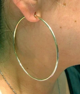 Brand New 14k Solid Gold LARGE 3 1/4" Hoop Earrings - Picture 1 of 2