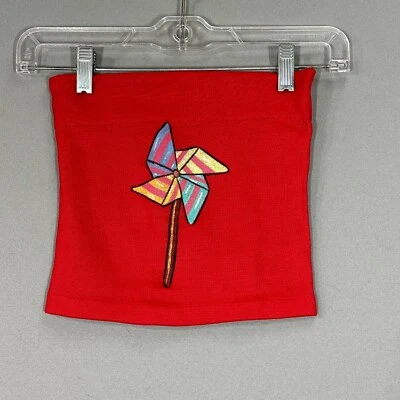 Camisa de Colección Años 70 Tubo Top Sin Tirantes Rojo Tejido Molinete Rockabilly Pequeño Festival Nuevo sin Etiquetas Foto 1 de 4