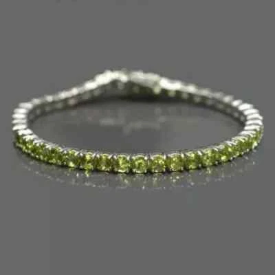 3MM Round Lab Created Peridot Women's Tennis Bracelet 14K White Gold Plated 7" - Image 1 of 4