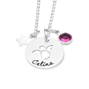 Taufkette Mädchen Gravur IM FLUG STERN Silber Taufe Geschenk Name Kristall Engel - Bild 1 von 5