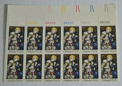 Madonna and Child, Christmas USA .15c Plate Block of 12 Stamps Scott 1842  - Image 1 of 4