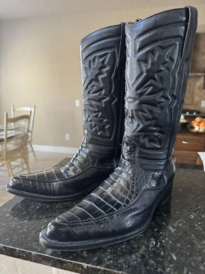 Botas de Cuero Mezlan Cocodrilo Tacón Recto Negras Hechas en España Hombre 10.5 Foto 1 de 4