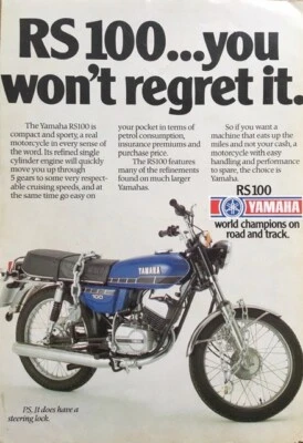 YAMAHA RS100 ORIGINAL 1978 COLOUR ADVERTISEMENT 30cm x 21cm - Image 1 of 4