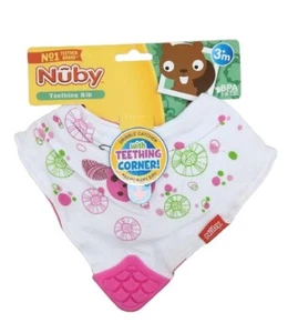 Nuby Bandana Bib with Teether Pink Green Circles 1 Pack - Picture 1 of 1