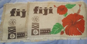 2 Genuine Made in FIJI Souvenir Placemats Red Flowers Cotton NEW w Age Stains - Picture 1 of 4