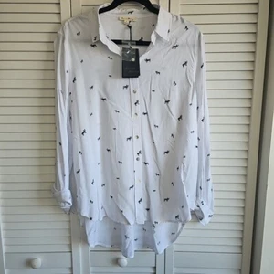 Jane + Delancey Womens White Black Frenchie Print Shirt Medium Long Sleeve New - Picture 1 of 8