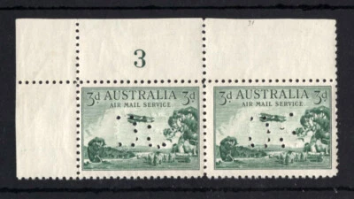 M2960 Australia 1929 SGO119 - 3d verde perforado OS esquina PLACA (3) par Foto 1 de 2