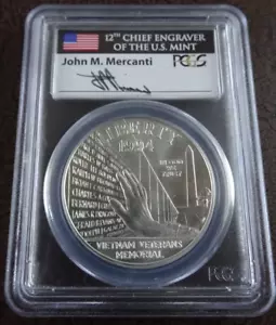 1994-W Vietnam Memorial Unc Silver Dollar PCGS MS 70 John Mercanti Signed - Picture 1 of 4