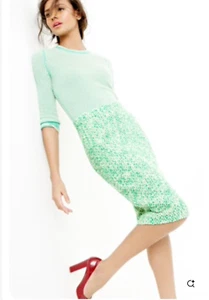 New J CREW Clover Tweed No. 2 Pencil Skirt 10 Green/Cream Textured Cotton 48588 - Picture 1 of 8