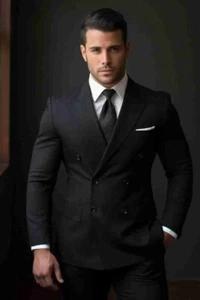 Mens Classic Black Double Breasted Suit Sophisticated For Formal & Business Wear - Picture 1 of 5