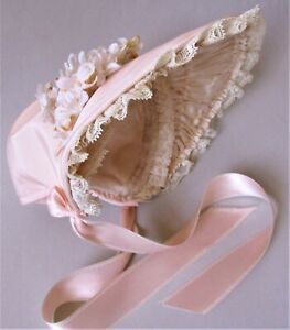 ELEGANT PINK DOLL BONNET  ~  CUSTOM MADE FOR 20" FRENCH BISQUE POUPEE
