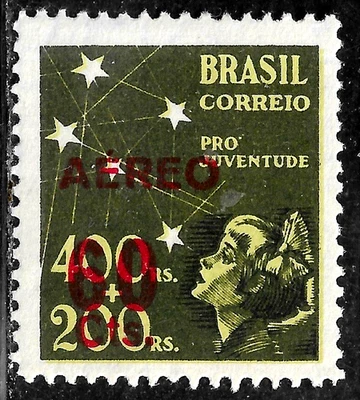 HICK GIRL- MINT BRAZIL STAMP   SC#C57  1944   SURCHARGE  SOUTHERN CROSS     L448 - Image 1 of 2