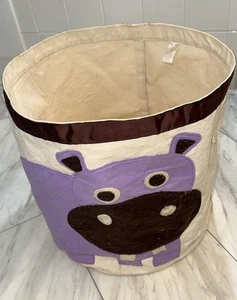 3 Sprouts Canvas Storage Bin - Laundry and Toy Basket for Baby and Kids - Hippo - Picture 1 of 7