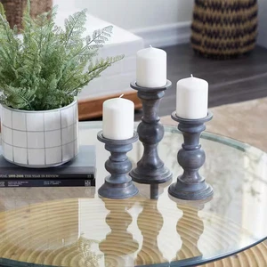 Dark Brown Wood Candle Holder (Set of 3) - Picture 1 of 12