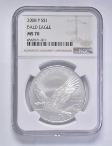 MS70 2008-P American Bald Eagle Commem Silver Dollar $1 NGC Brown Lbl *3617 - Picture 1 of 5