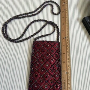 Bolso de mano negro de terciopelo/terciopelo de noche con cuentas 5,5" x 3,5" - Imagen 1 de 4