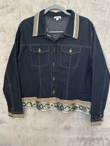 Chaqueta vaquera vintage Faith para mujer talla XL azul bordada con botones - Imagen 1 de 14