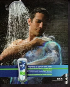 Publicidad publicitaria impresa vintage Gillette hidratante lavado corporal desatar hombre en ducha - Imagen 1 de 1
