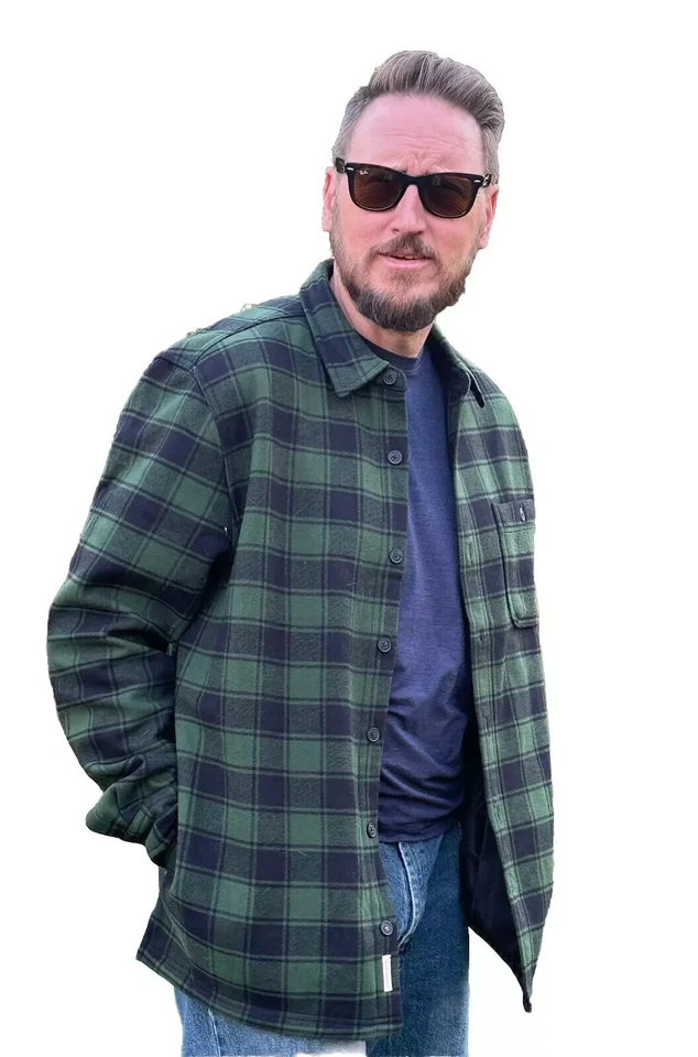 Weatherproof Vintage Lined Flannel Lumberjack Shirt Jacket LARGE green plaid