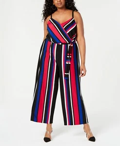 /LX064/ INC Plus Striped Surplice Jersey Jumpsuit Black Multi Sz 0X $99.50 - Picture 1 of 3