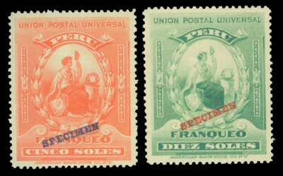 PERU  1899 UPU - LIBERTY set w/ABNC "SPECIMEN" Sc# 158-159 mint MNH  RARE - Image 1 of 2