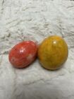 2 Solid Art Glass Eggs Pink/Orange & Yellow 3 Inch