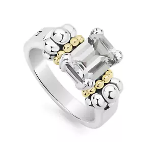 New LAGOS GLACIER Sterling Silver Small Emerald-Cut White Topaz Ring Size 7 - Picture 1 of 12