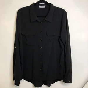 Calvin Klein Womens Shirt Black Size XL Button Down Gold Ball Stud Long Sleeve - Picture 1 of 8