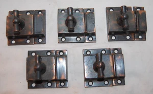 5 Complete Antique Cabinet Hoosier Cupboard Door Turn Japanned Copper LATCHES - Picture 1 of 4