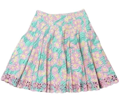 Falda plisada vintage Lilly Pulitzer rosa aguamarina floral línea A ojales dobladillo talla 4 Foto 1 de 4
