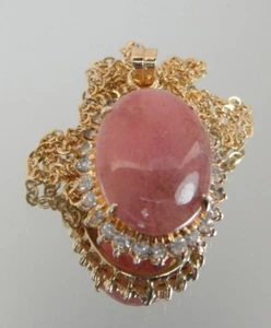 Collar de cristal colgante ovalado de cuarzo fresa cadena tono dorado - Imagen 1 de 13