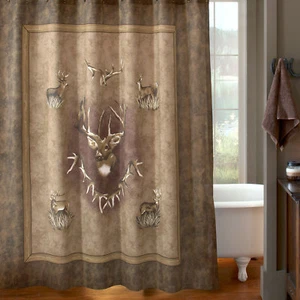 Cortina de ducha de tela Blue Ridge Trading Whitetail Ridge 72""x72"" bucks marrón bronceado - Imagen 1 de 1